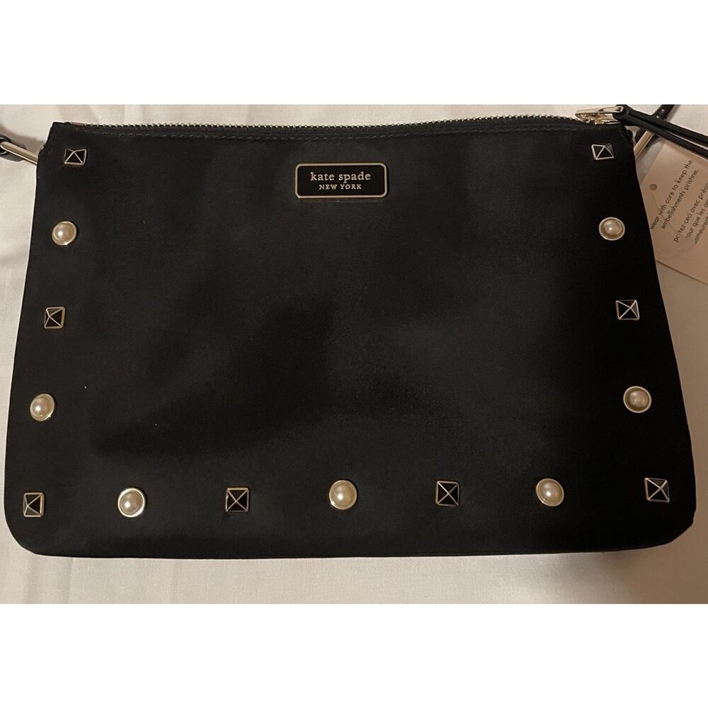 Kate Spade Dawn Studded Triple Gusset Crossbody Bag Purse Small Black w/Silver